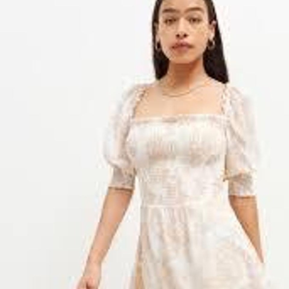 Reformation Elle Smocked Floral Puff Sleeve Mini Dress Size 8 Cottagecore